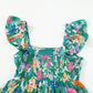 Green Floral Print Sleeveless Ruffle Tiered Maxi Dress