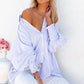Sky Blue Smocked Cuffed Striped Boyfriend Shirt with Pocket