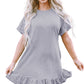 Light Grey Lace Floral Patchwork Ruffled T-shirt Dress