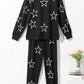 Gray Stars Print Long Sleeve Drawstring High Waist Lounge Set
