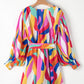 Abstract Printed Belted Puff Sleeve Mini Dress