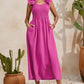 Rose Red Solid Color Ruffled Straps Smocked Ruched Maxi Dress