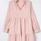 Pink Frilled Stand Collar Long Sleeve Ruffle Dress