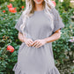 Light Grey Lace Floral Patchwork Ruffled T-shirt Dress