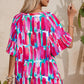 Rose Abstract Brushwork Print Buttoned V Neck Blouse