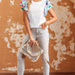White Voluminous Printed Puff Sleeve Textured Top