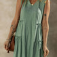Moonlight Jade Split V Neck Tiered Flowy Sleeveless Dress