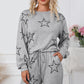 Gray Stars Print Long Sleeve Drawstring High Waist Lounge Set