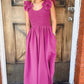 Rose Red Solid Color Ruffled Straps Smocked Ruched Maxi Dress