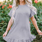 Light Grey Lace Floral Patchwork Ruffled T-shirt Dress