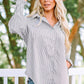 Sky Blue Smocked Cuffed Striped Boyfriend Shirt with Pocket
