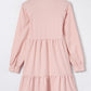 Pink Frilled Stand Collar Long Sleeve Ruffle Dress