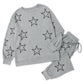 Gray Stars Print Long Sleeve Drawstring High Waist Lounge Set