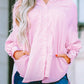 Sky Blue Smocked Cuffed Striped Boyfriend Shirt with Pocket