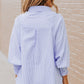 Sky Blue Smocked Cuffed Striped Boyfriend Shirt with Pocket
