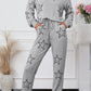 Gray Stars Print Long Sleeve Drawstring High Waist Lounge Set