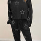 Gray Stars Print Long Sleeve Drawstring High Waist Lounge Set