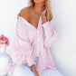 Sky Blue Smocked Cuffed Striped Boyfriend Shirt with Pocket