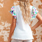 White Voluminous Printed Puff Sleeve Textured Top