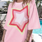 White Colorblock Star Patched Half Sleeve Oversized Tee