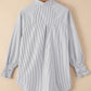Sky Blue Smocked Cuffed Striped Boyfriend Shirt with Pocket