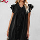 Mist Green Ruffle Sleeve V Neck Frilled Shift Dress