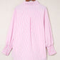Sky Blue Smocked Cuffed Striped Boyfriend Shirt with Pocket