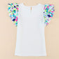 White Voluminous Printed Puff Sleeve Textured Top