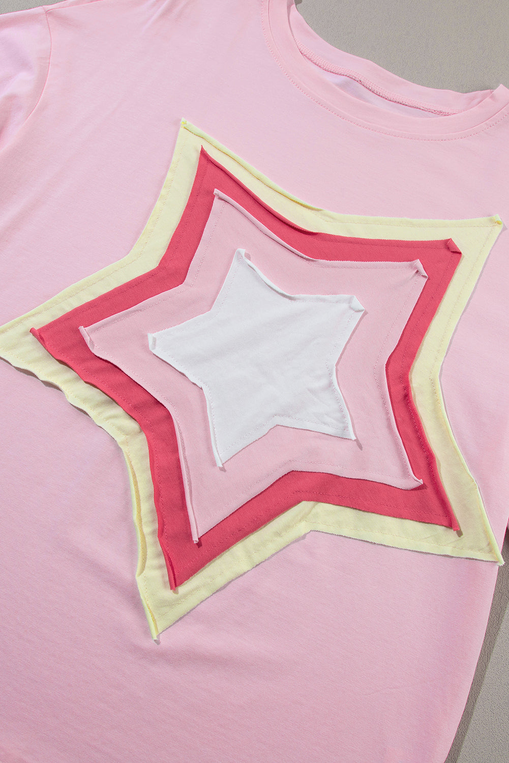 White Colorblock Star Patched Half Sleeve Oversized Tee