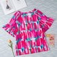 Rose Abstract Brushwork Print Buttoned V Neck Blouse