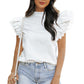 Bright Pink Solid Color Scalloped Ruffle Sleeve Top