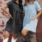 Beau Blue Mineral Wash Ruffled Short Sleeve Buttoned Denim Dress
