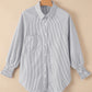 Sky Blue Smocked Cuffed Striped Boyfriend Shirt with Pocket