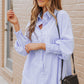 Sky Blue Smocked Cuffed Striped Boyfriend Shirt with Pocket
