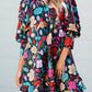 Green Floral Print Puff Sleeve Ruffled Mini Dress