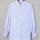 Sky Blue Smocked Cuffed Striped Boyfriend Shirt with Pocket