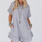 Light Grey Lace Floral Patchwork Ruffled T-shirt Dress