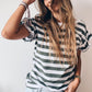 Sea Green Striped V Neck Ruffle Sleeve Top