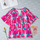 Rose Abstract Brushwork Print Buttoned V Neck Blouse