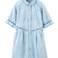 Beau Blue Mineral Wash Ruffled Short Sleeve Buttoned Denim Dress