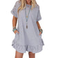 Light Grey Lace Floral Patchwork Ruffled T-shirt Dress