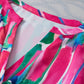 Rose Abstract Brushwork Print Buttoned V Neck Blouse