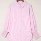 Sky Blue Smocked Cuffed Striped Boyfriend Shirt with Pocket