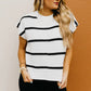 White Striped Batwing Sleeve Sweater Tee