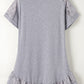 Light Grey Lace Floral Patchwork Ruffled T-shirt Dress