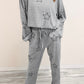 Gray Stars Print Long Sleeve Drawstring High Waist Lounge Set