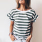 Sea Green Striped V Neck Ruffle Sleeve Top