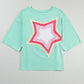 White Colorblock Star Patched Half Sleeve Oversized Tee