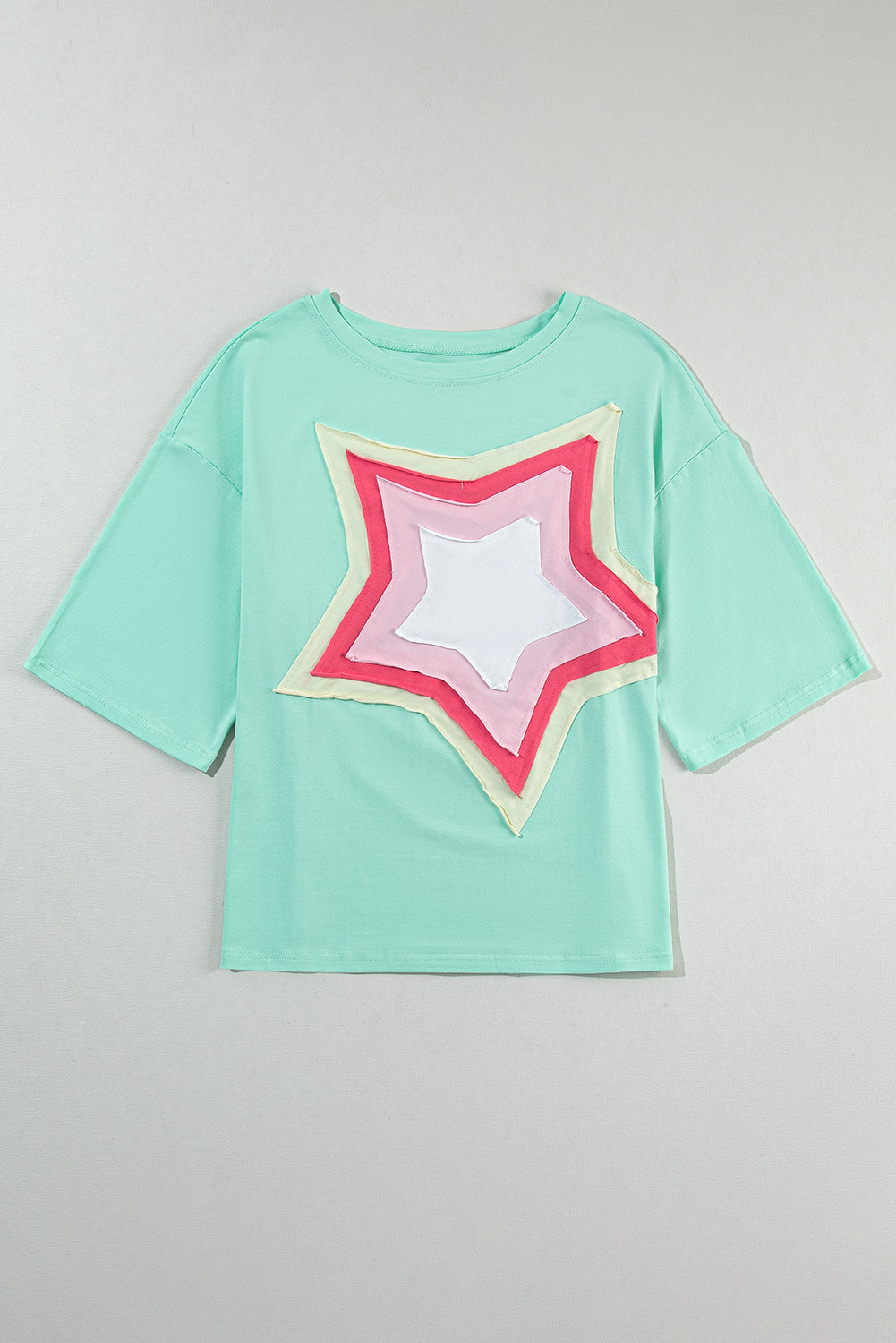 White Colorblock Star Patched Half Sleeve Oversized Tee