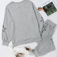 Gray Stars Print Long Sleeve Drawstring High Waist Lounge Set